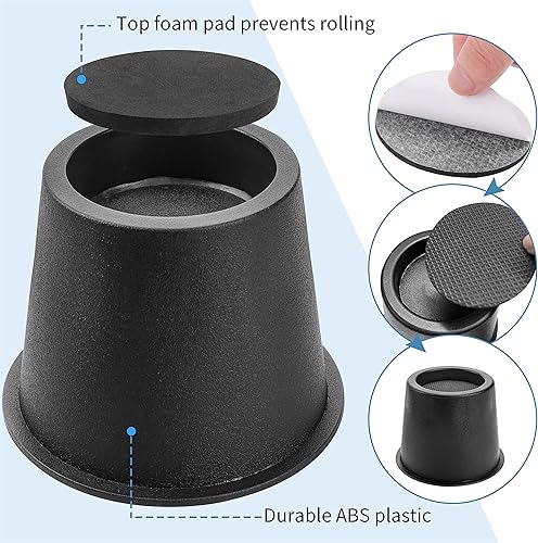 Miniatura 3 de BTSD-home Elevadores de cama redondos de 4 pulgadas, elevadores de muebles de alta resistencia, elevadores de silla de mesa para elevar hasta 10,000