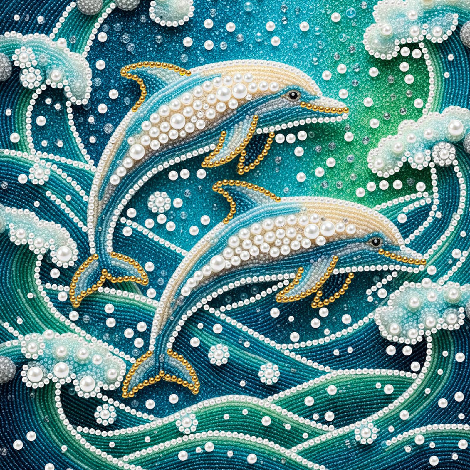 DIY Pearl Painting Kit with Wooden Frame, 3D Plastic Pearl Gemstone Ocean Art Craft for Adults Beginners, Diamond Dot Painting, Home Wall Decor Ready Gift for Women(Dolphin)(25 * 25cm)