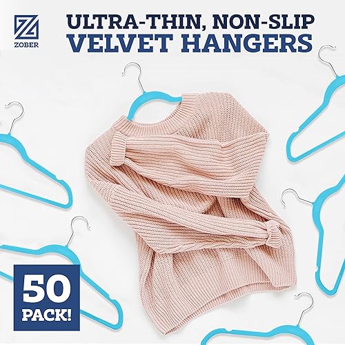 Vista 31 de Zober - Paquete de 50 perchas de terciopelo marfil para abrigos, pantalones y ropa de vestir; perchas de fieltro fuertes y antideslizantes con giro