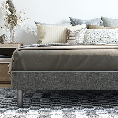 Classic Brands Classic Brands Claridge Upholstered Mattress Foundation | Platform Bed | Metal Frame with Wood Slat Support | Grey, Full