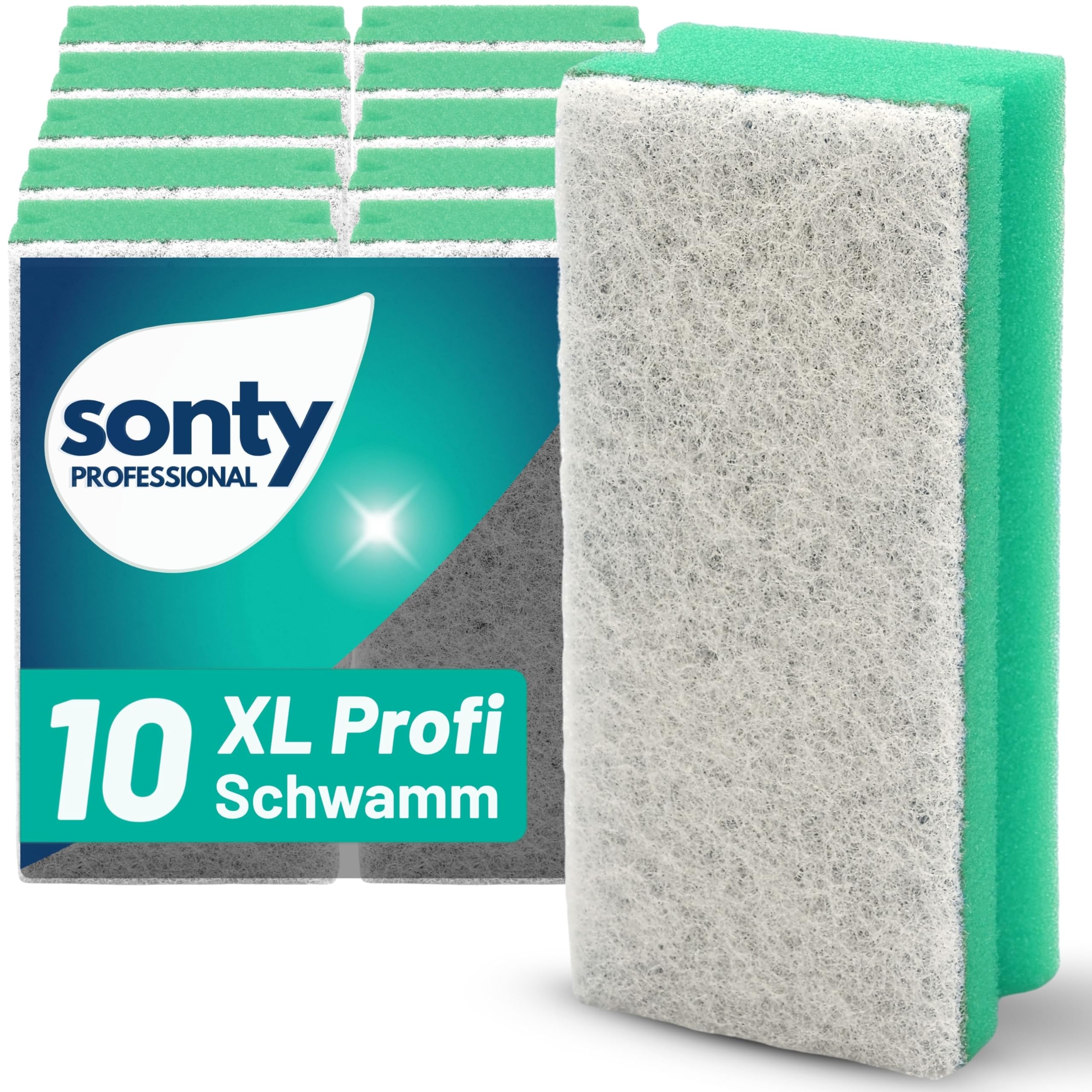 SONTY Profi Putzschwamm kratzfrei grün groß – 10x Jumbo Schwämme aus Österreich | XXL Reinigungsschwämme für Fenster, Küche, Bad, Pool, Gastro und Glasflächen | Glas Schwamm 15 x 7 x 4 cm waschbar