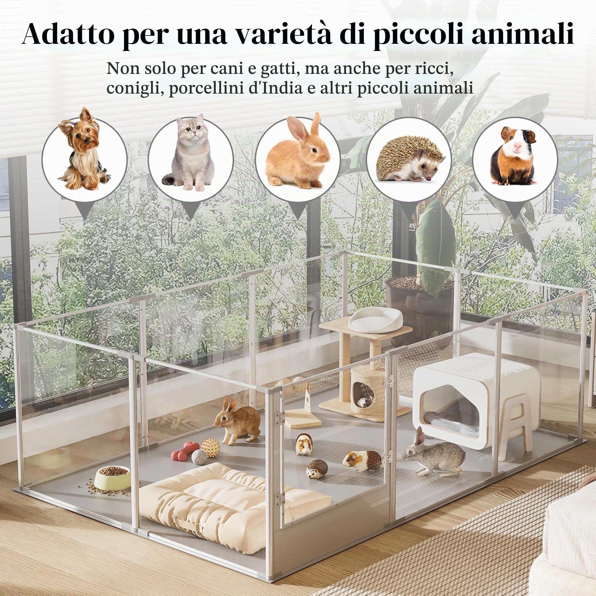 XL Recinto Box Parto per Cani Acrilico Alto 60cm Telaio Alluminio 180x120cm
