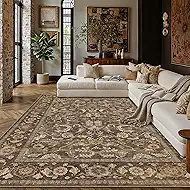 8x10 Area Rugs for Living Room, Ultra Soft Washable Non-Slip Rug for Bedroom Low-Pile Vintage Distressed Floral Print Accent Carpet for Dining Room Home Decor Office Brown
