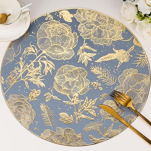 Miniatura 11 de Evevda - Juego de 6 manteles individuales dorados, de vinilo con recortes, para mesa de cena, antideslizantes, lavables, para mesas de comedor,