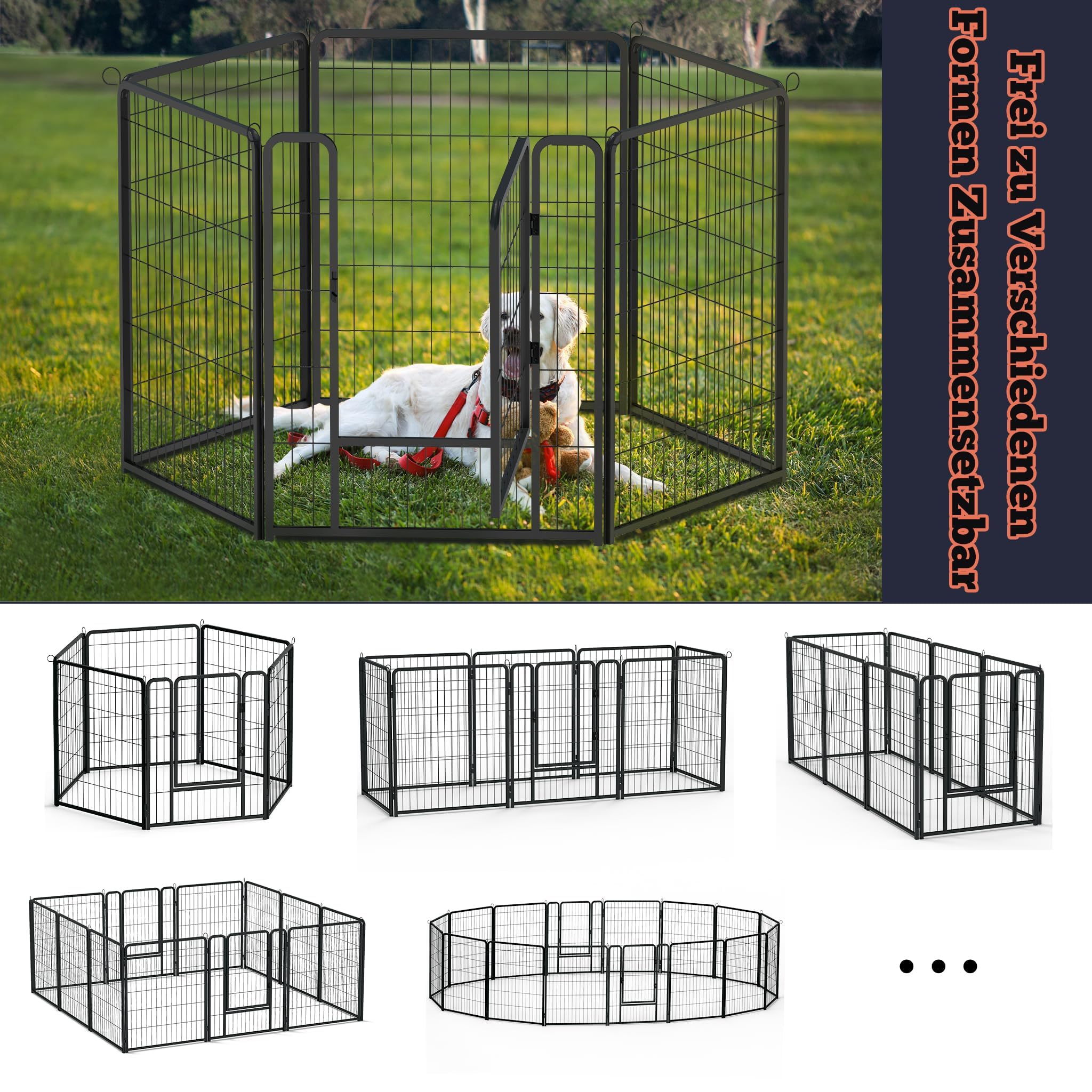 Froadp 12-TLG Welpenauslauf Hundezaun mit Tür Welpenlaufstall 80 x 80 cm Laufgitter Tierlaufstall Freigehege Gehege Welpenzaun Hundeauslauf Freilaufgehege Zaun Laufstall für Hund