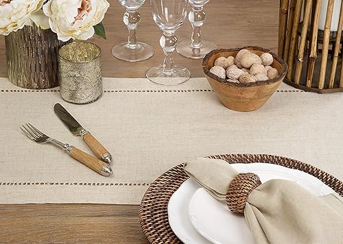 Miniatura 4 de Saro Lifestyle Camino de mesa con dobladillo de mezcla de poliéster y lino con borde de vainica, 16 x 72 pulgadas, natural