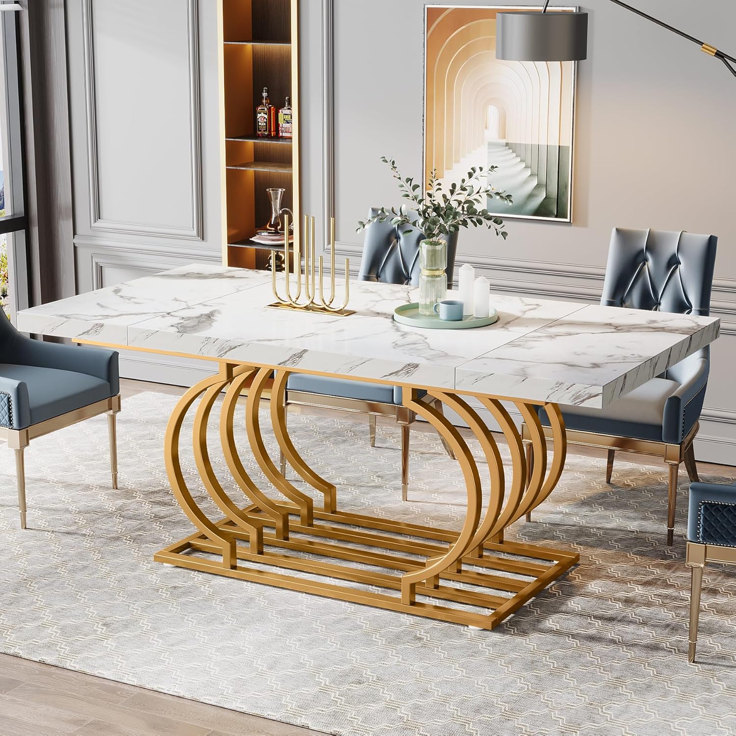Tribesigns Modern Dining Table, 63 inch Faux Marble Wood