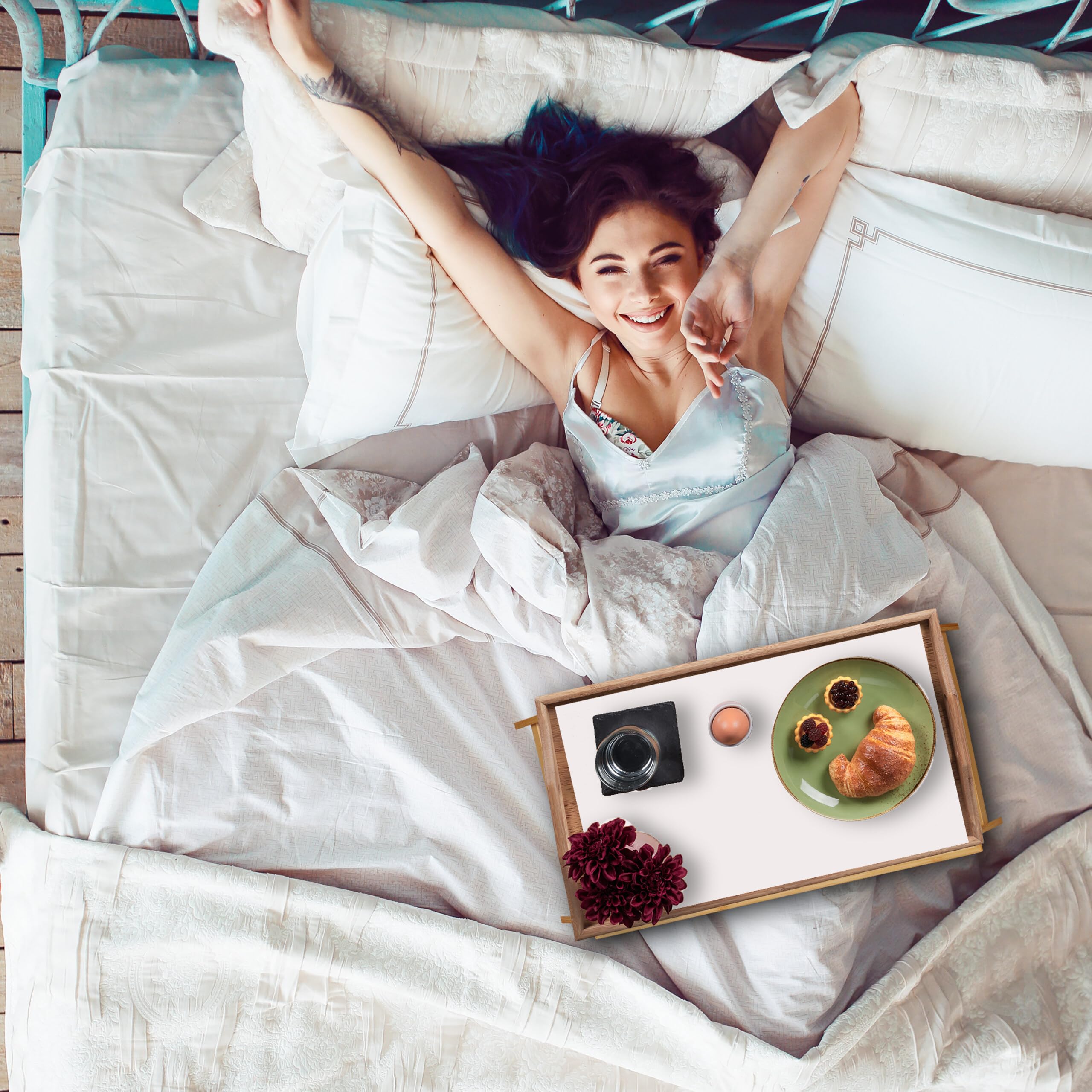 Relaxdays Vassoio da Letto, da Poltrona, Pieghevole in bambù, per Colazione, con Gambe Ripiegabili, Colore Naturale