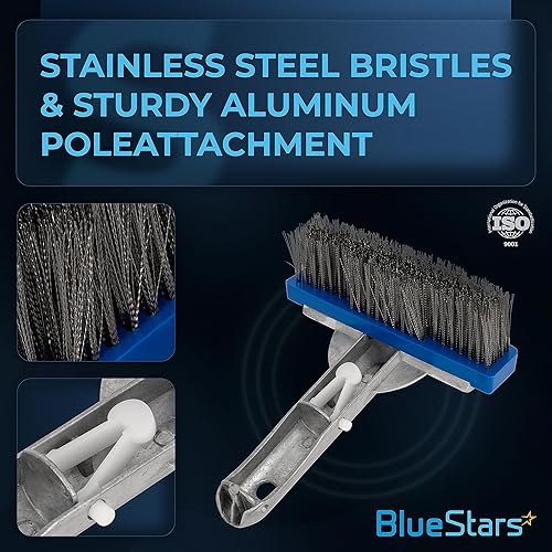 Miniatura 3 de BlueStars Cepillo de piscina resistente de 5 pulgadas con alambre de cerdas de acero inoxidable y mango de aluminio de 5 pulgadas, adecuado para