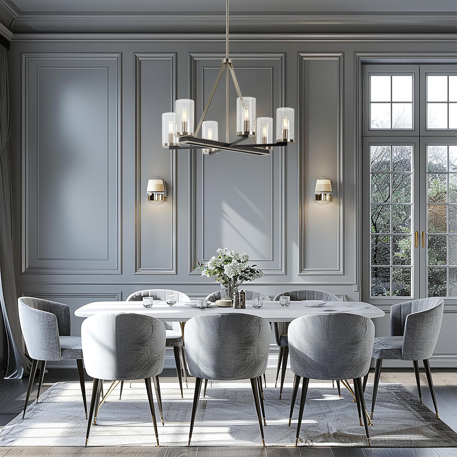 Minka Lavery 1056-691 Cole's Crossing Chandelier, 6-Light, 360 Total Watts, 26-in H x 18-in W, Coal Black with Brushed Nickel