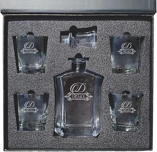 Miniatura 5 de My Personal Memories, Juego de decantador de whisky personalizado de 5 piezas, decantador y juego de regalo de 4 vasos, grabado personalizado con