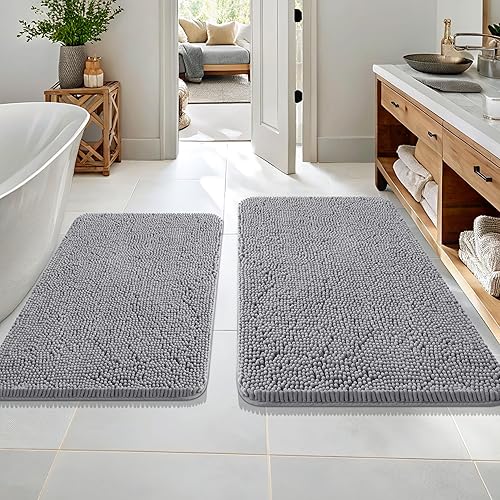 OLANLY Juego de 2 alfombras de baño de felpilla suave y absorbente, antideslizantes, de secado rápido, lavables a máquina, accesorios de decoración