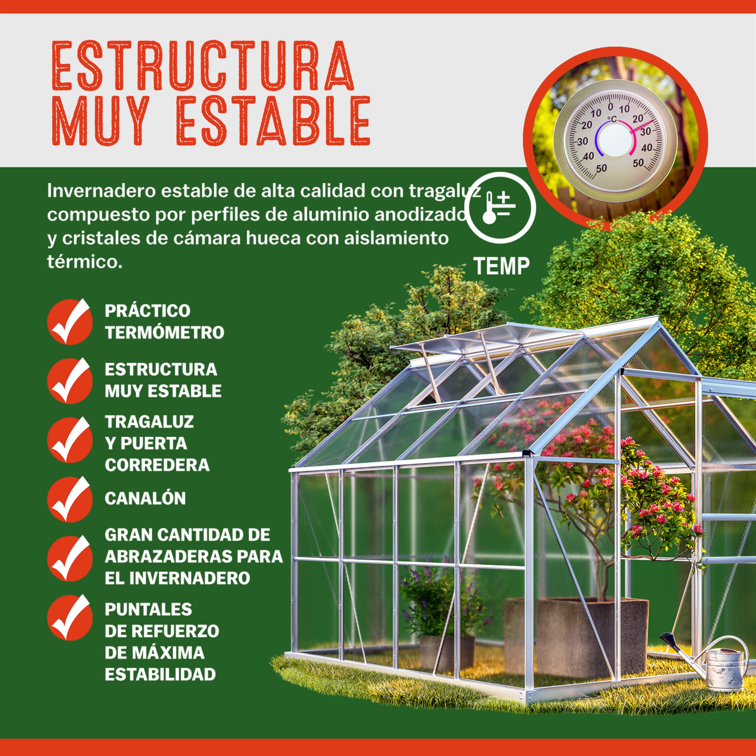 Gardebruk Invernadero de Jardín 4,75m² Vivero Caseta Plantas 250x190x195cm Cultivos Ventanas Policarbonato