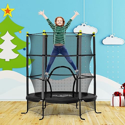 Miniatura 2 de Soozier Trampolín para niños de 5.3 pies, trampolín interior de 64 pulgadas para niños con cierre de seguridad para niños de 3 a 10 años, uso en