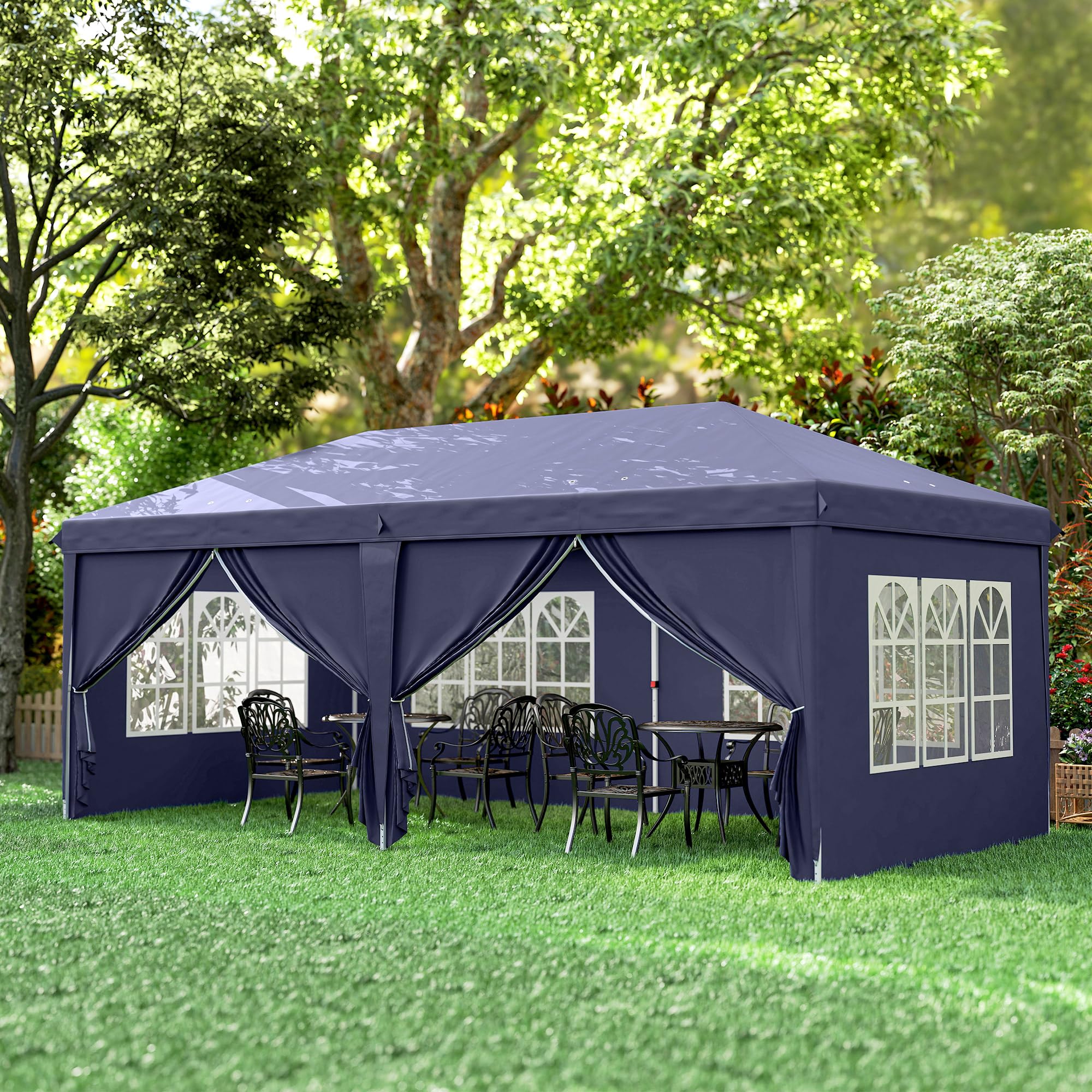 Outsunny Gazebo Pieghevole 6x3 m Pop Up con Finestre e Pannelli Laterali, 2 Porte, Borsa da Trasporto, per Esterno, Blu
