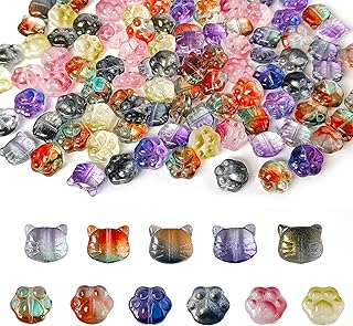 110pcs Cat Paw Print Glass Beads Crystal Cat Footprint Lampwork Beads 11 Styles Cute Pet Paw Loose Beads for DIY Craft Jewelry Necklace Earring Bracelet Making