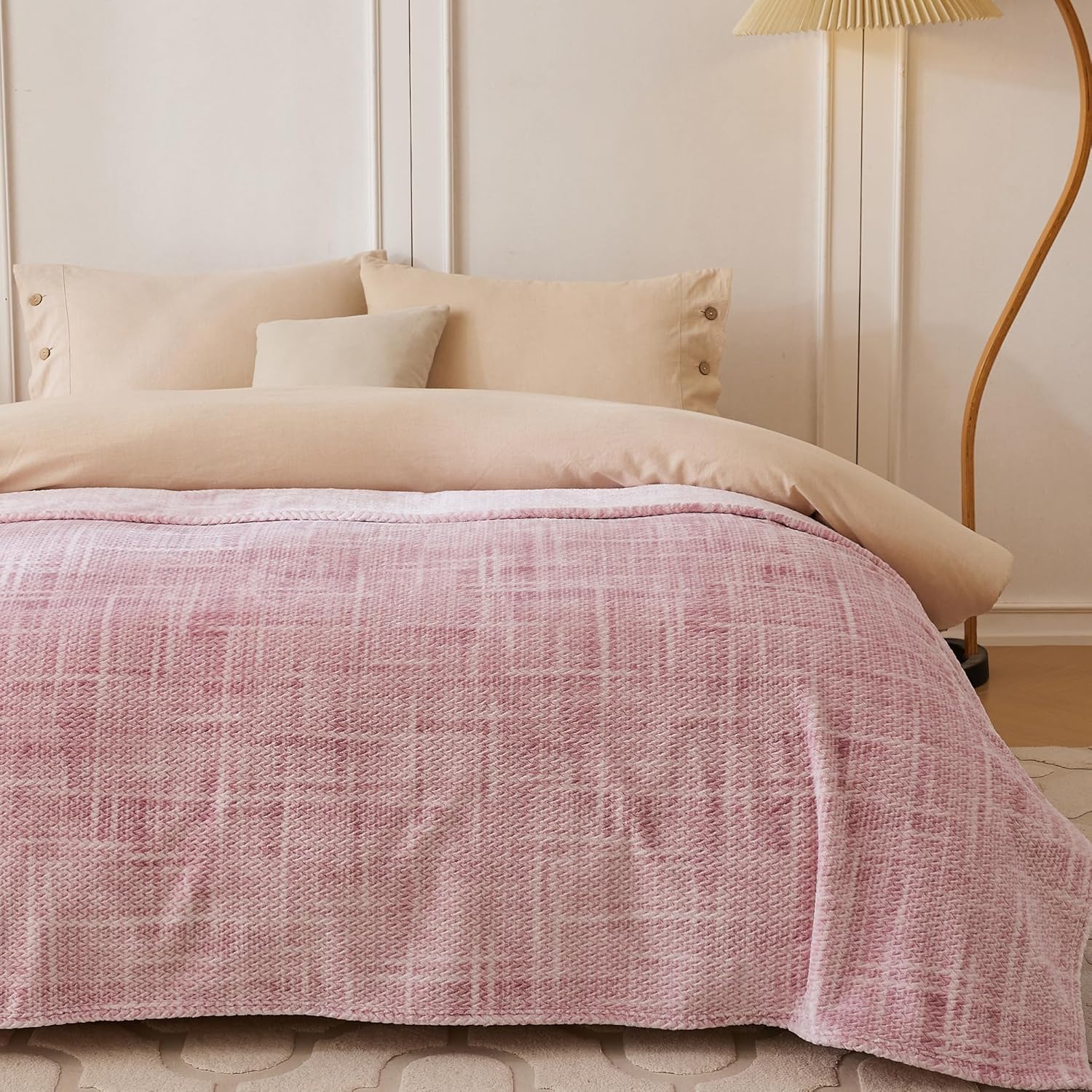 COOVA Fleece Throw Blanket for Couch, Super Soft and Cozy 3D Jacquard Warm Blankets, Lightweight and Fuzzy Throw for Bed, Sofa, Chair, Giftable (Light Pink, 50"x60") - Image 4