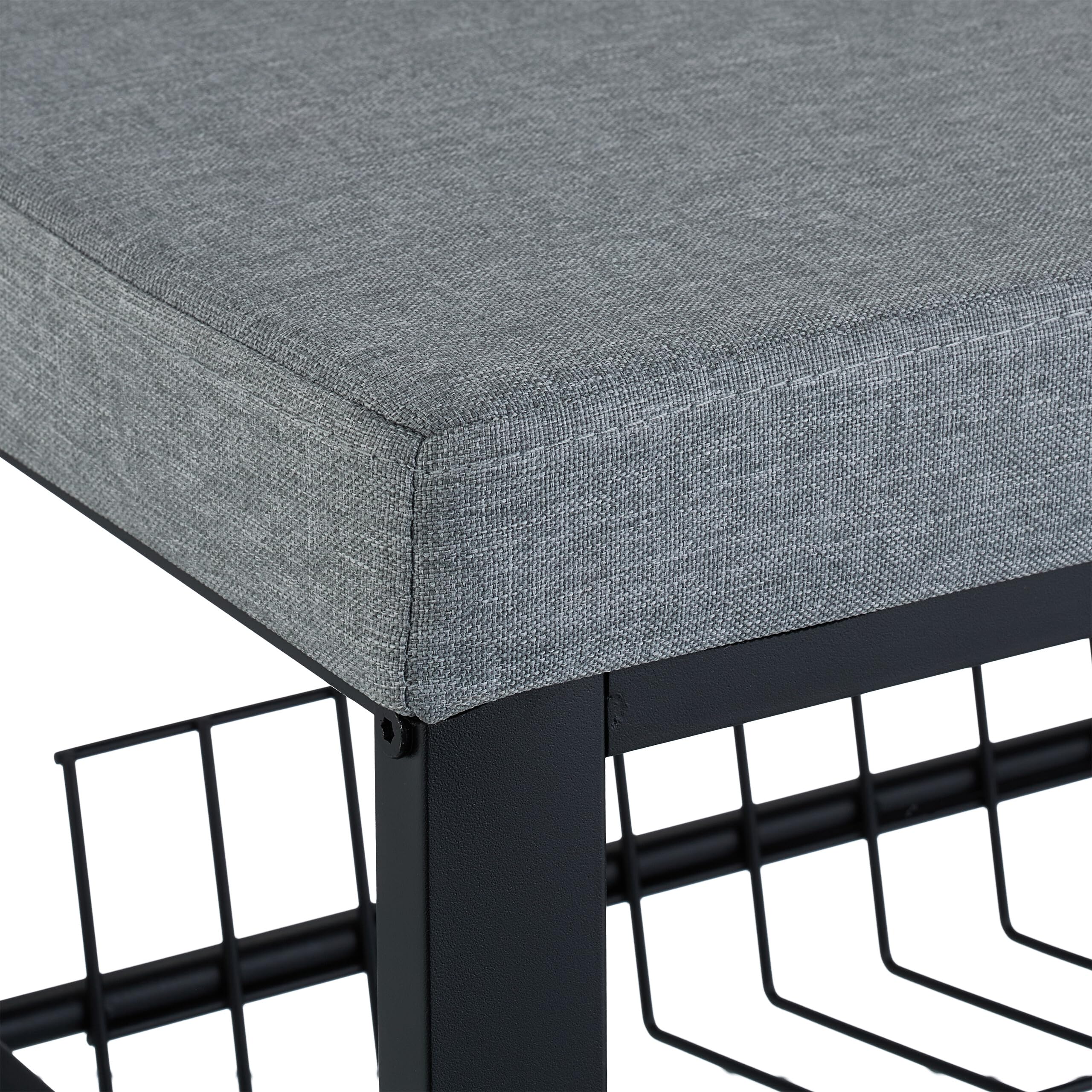 Relaxdays Panca Scarpiera da Ingresso, 2 Ripiani Portascarpe, Panchina Cuscino Imbottito, 50,5x82x33 cm, Nero Grigio, Fibra di Legno