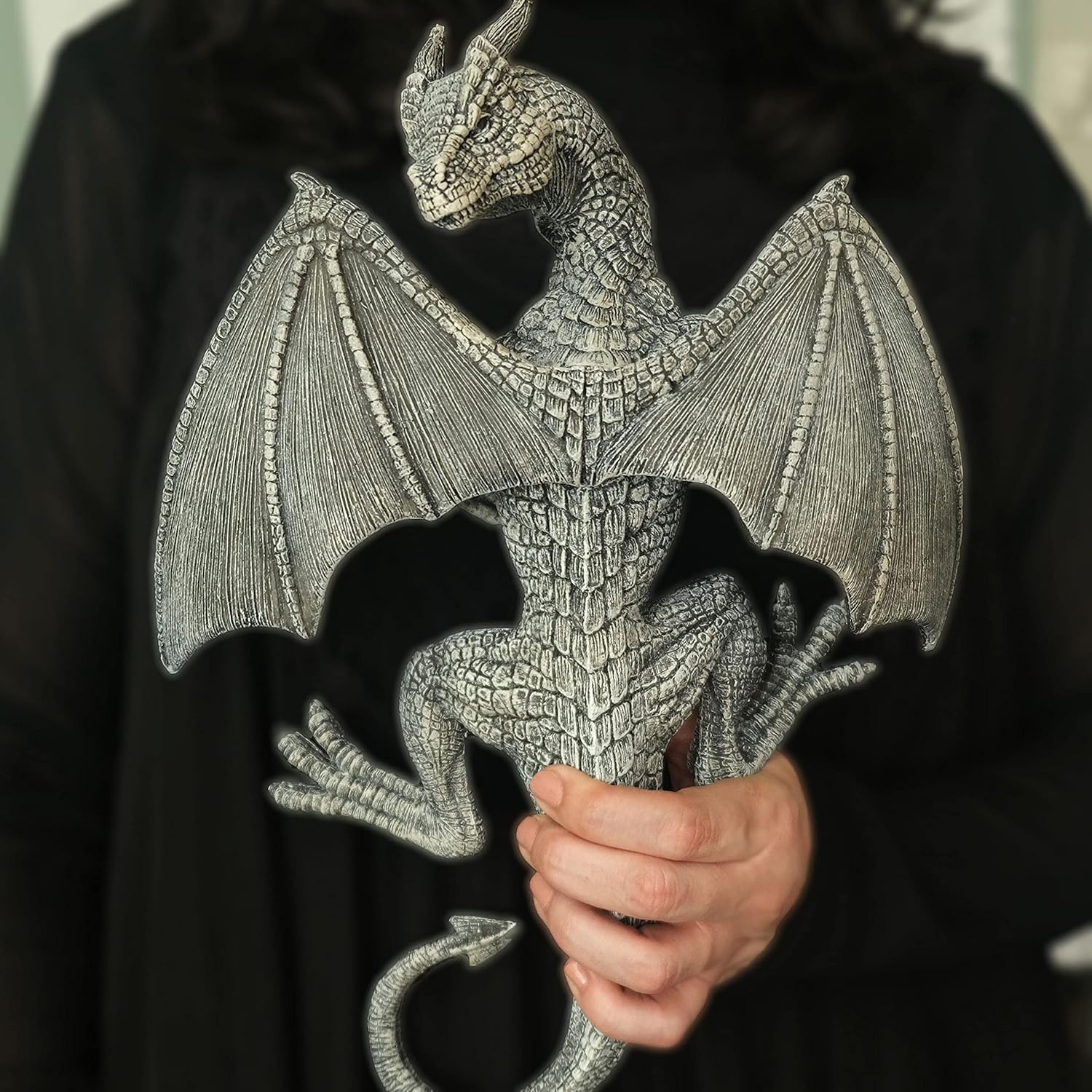 Dragon Winged Gargoyle Fence Hanger Outdoor Wall Decor- Detailed Fence Topper Hanging Statue- Gothic Climbing Grotesque Dragon for Garden, Patio, Porch (14 Inch)