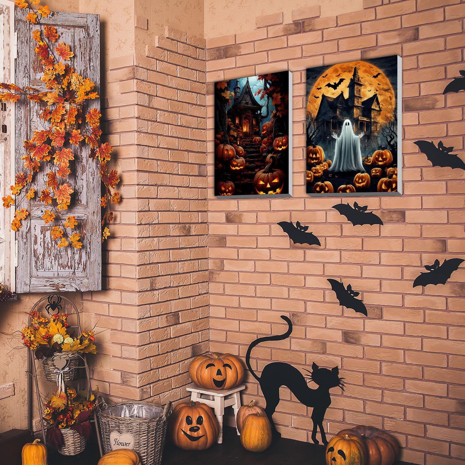 Honoson 6 kit di pittura per Halloween con numeri per adulti, 20 x 30 cm, fai da te, fantasma, scheletro, zucca, gatto, kit per principianti con telaio in tela, cavalletto, colori acrilici, pennello