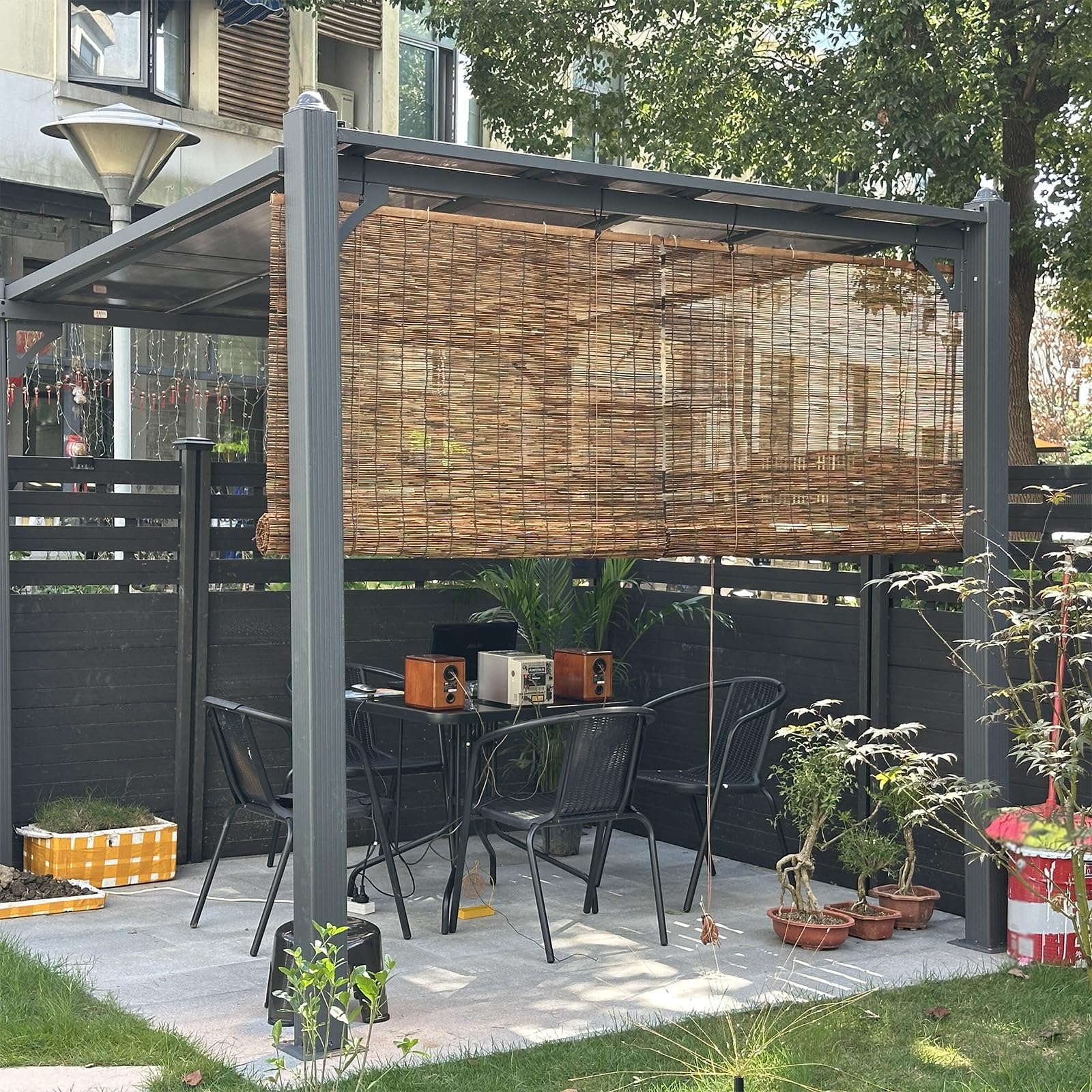 Stores Enrouleurs en Bambou Occultant pour Tonnelle Terrasse, Store Bateau Respirant et Imperméable, avec Levage Occultant Volets Roulants 30, 90, 120, 150cm Largeurs(L90xH140cm)