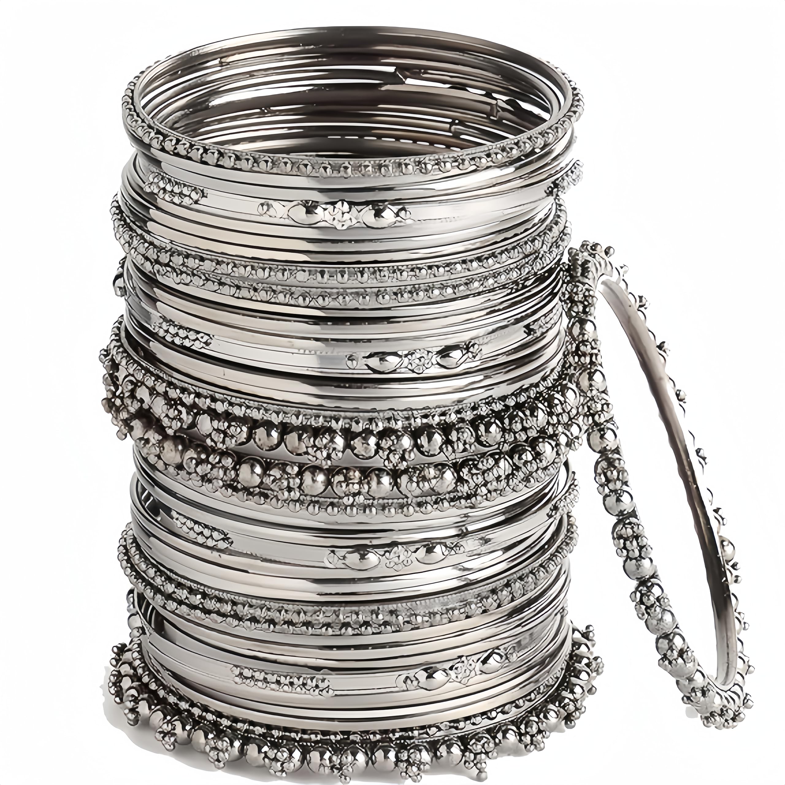 VCOMPANY Chic Oxidized Silver Colour Bangle Set: 20-Piece Collection for Effortless Elegance (2.4) (B0CV5V6GY6) Amazon Price History, Amazon Price Tracker