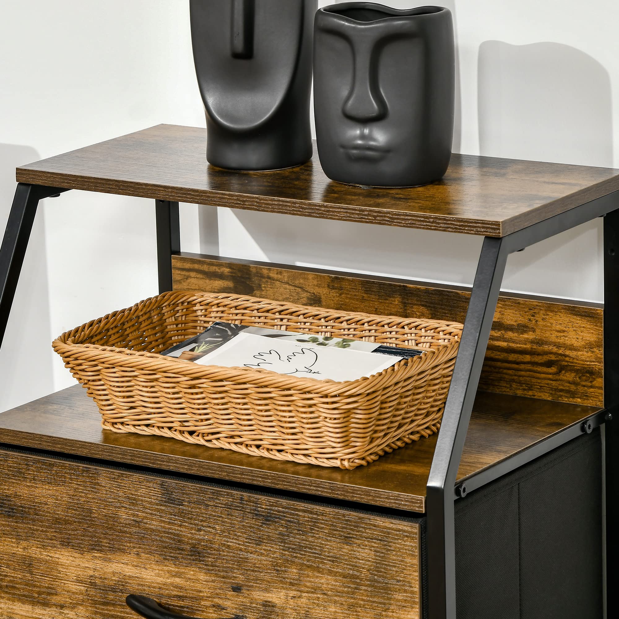 HOMCOM Table de Chevet 3 Tiroirs Tissus Style Industriel 44 x 29 x 92 cm | Table d'appoint, Petit Meuble de Rangement, Commode en Bois et métal