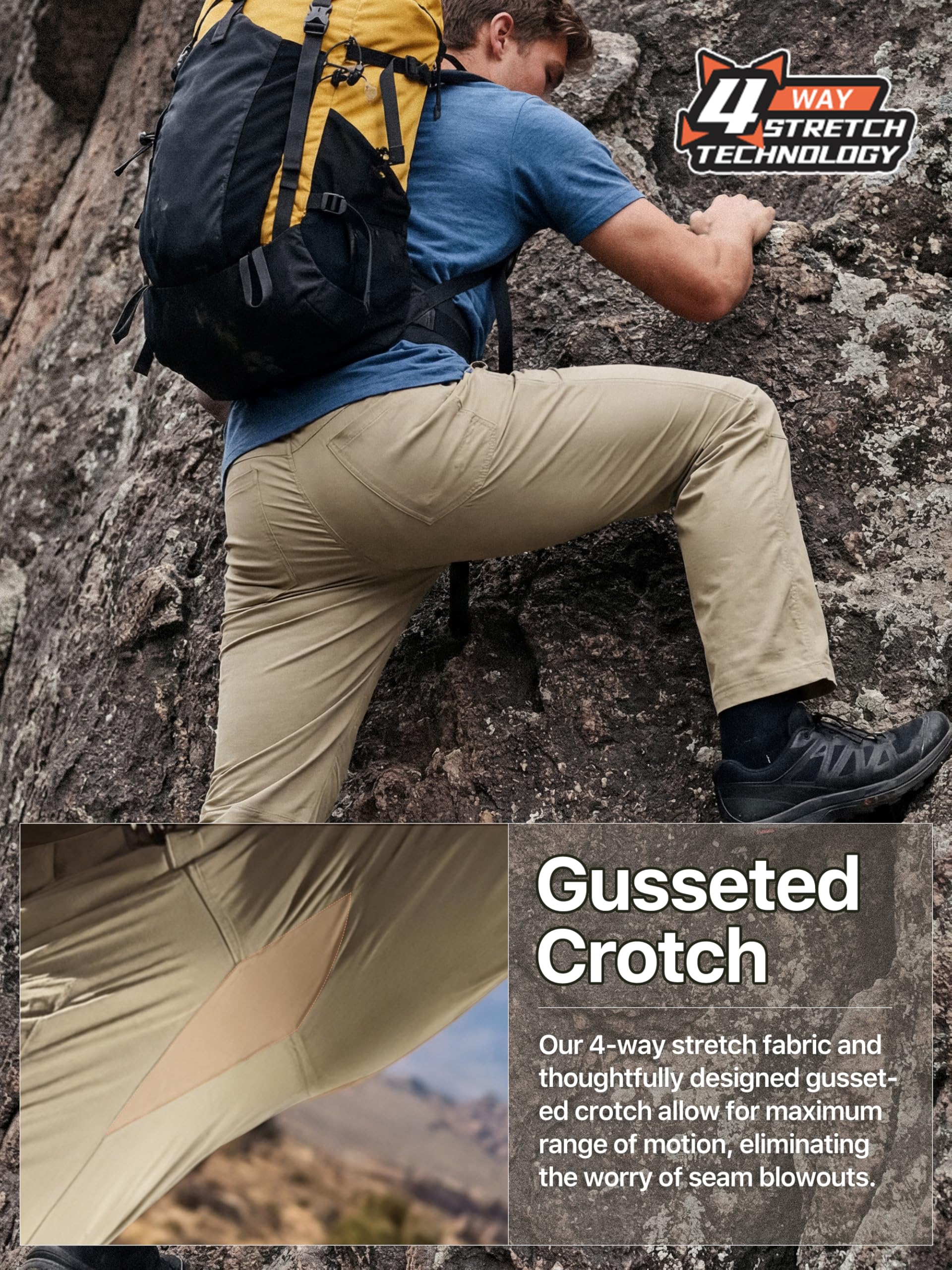 FREE SOLDIER Pantaloni da trekking cargo da uomo con cintura Pantaloni tattici leggeri impermeabili ad asciugatura rapida Nylon Spandex (kaki 40W/30L)