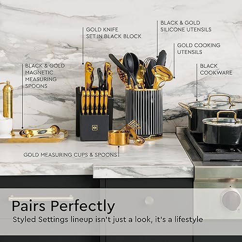 Miniatura 9 de Juego de utensilios de cocina negros y dorados, juego de 19 piezas, incluye juego de utensilios de cocina dorados de acero inoxidable, utensilios de