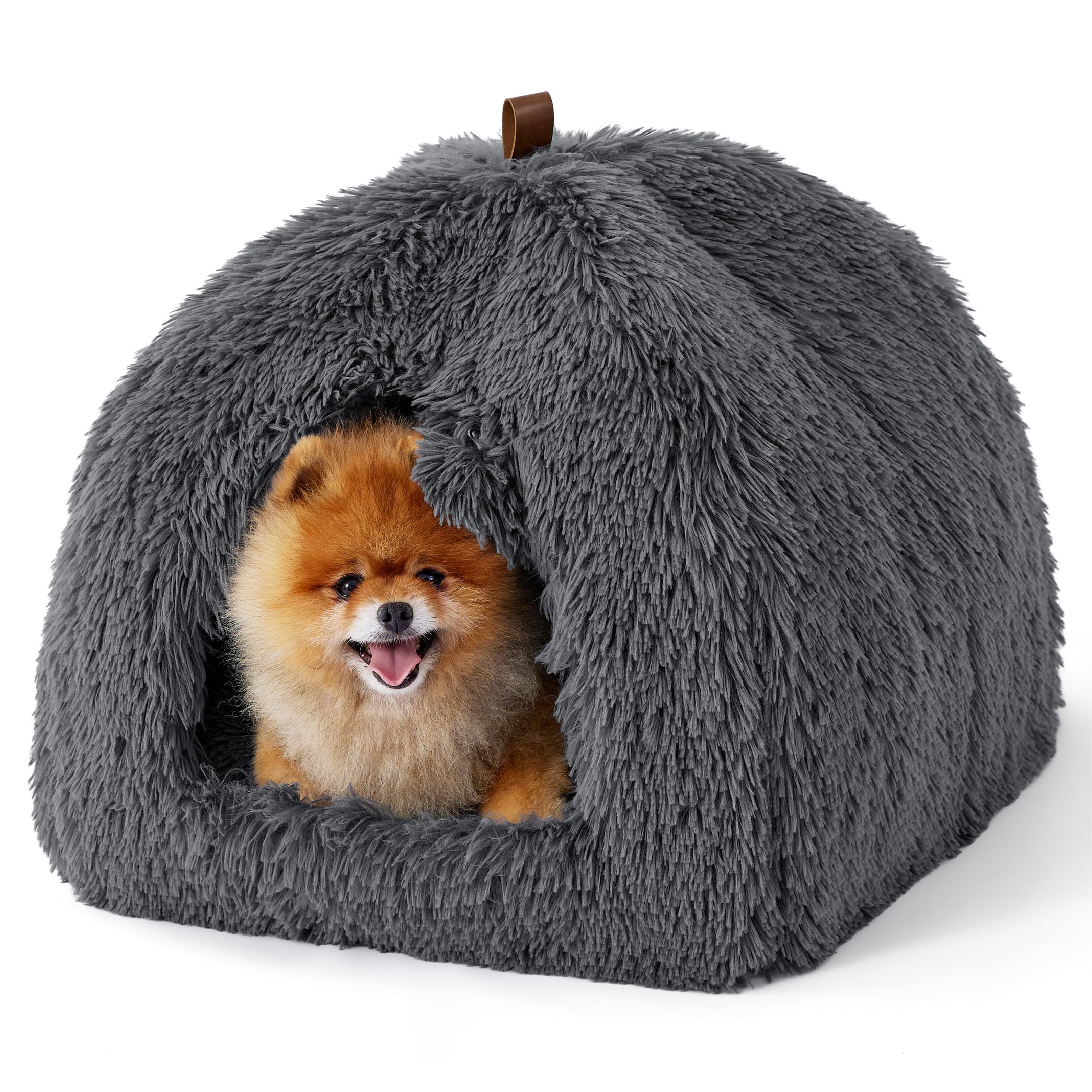 Bedsure Cat Cave Bed Igloo, Fluffy Cat Bed House with Removable Washable Cushion Pillow Foldable Portable Pet Bed