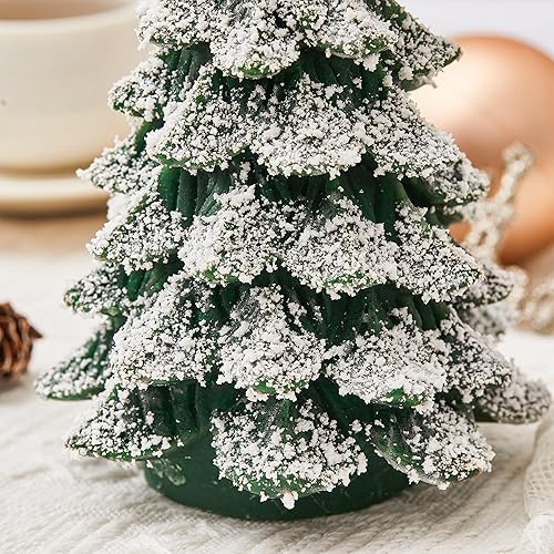 Miniatura 9 de Velas de árbol de Navidad cubiertas de nieve con control remoto, 2 velas LED cerosas sin llama parpadeantes, velas eléctricas verdes que funcionan