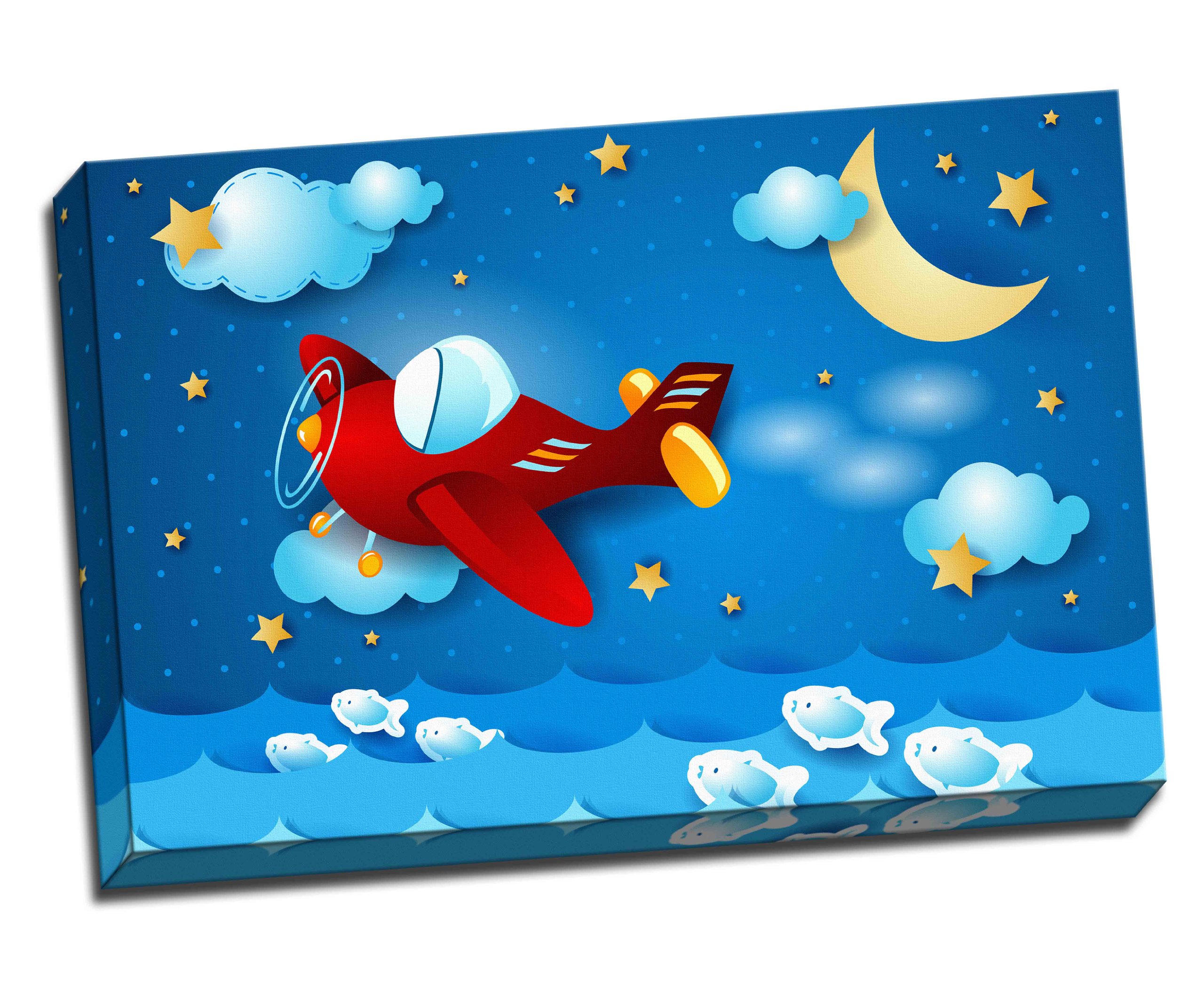 Póster de la lona del avión rojo sobre el mar para niños de la habitación de la guardería para niños, 30 x 50 cm