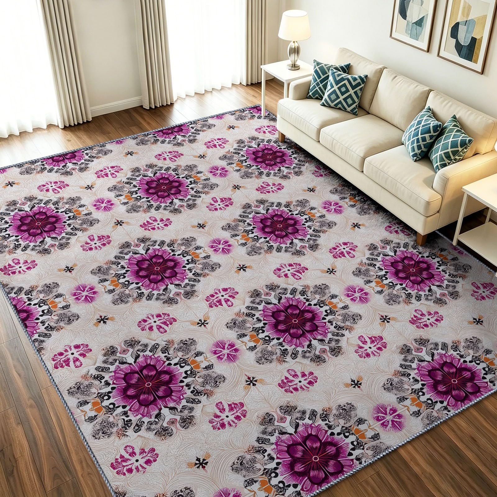 Tapis de sol antidérapant lavable à poils courts géométrique 160x230