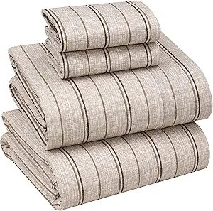 RUVANTI 100% Cotton California King Sheet Sets, 4 Pieces, Soft & Breathable Percale Weave Bedding, Deep Pocket 14", Hotel Standard, Crisp Cool Feel & Durable, Perfect Striped Sheets, Brown Stripes