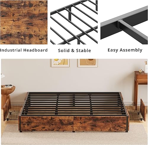 Miniatura 5 de LIKIMIO King Bed Frame with Storage, 4 Drawers and Heavy Strong Metal Support Frames, Solid Stable, Noise-Free, No Box Spring Needed, Easy Assembly,