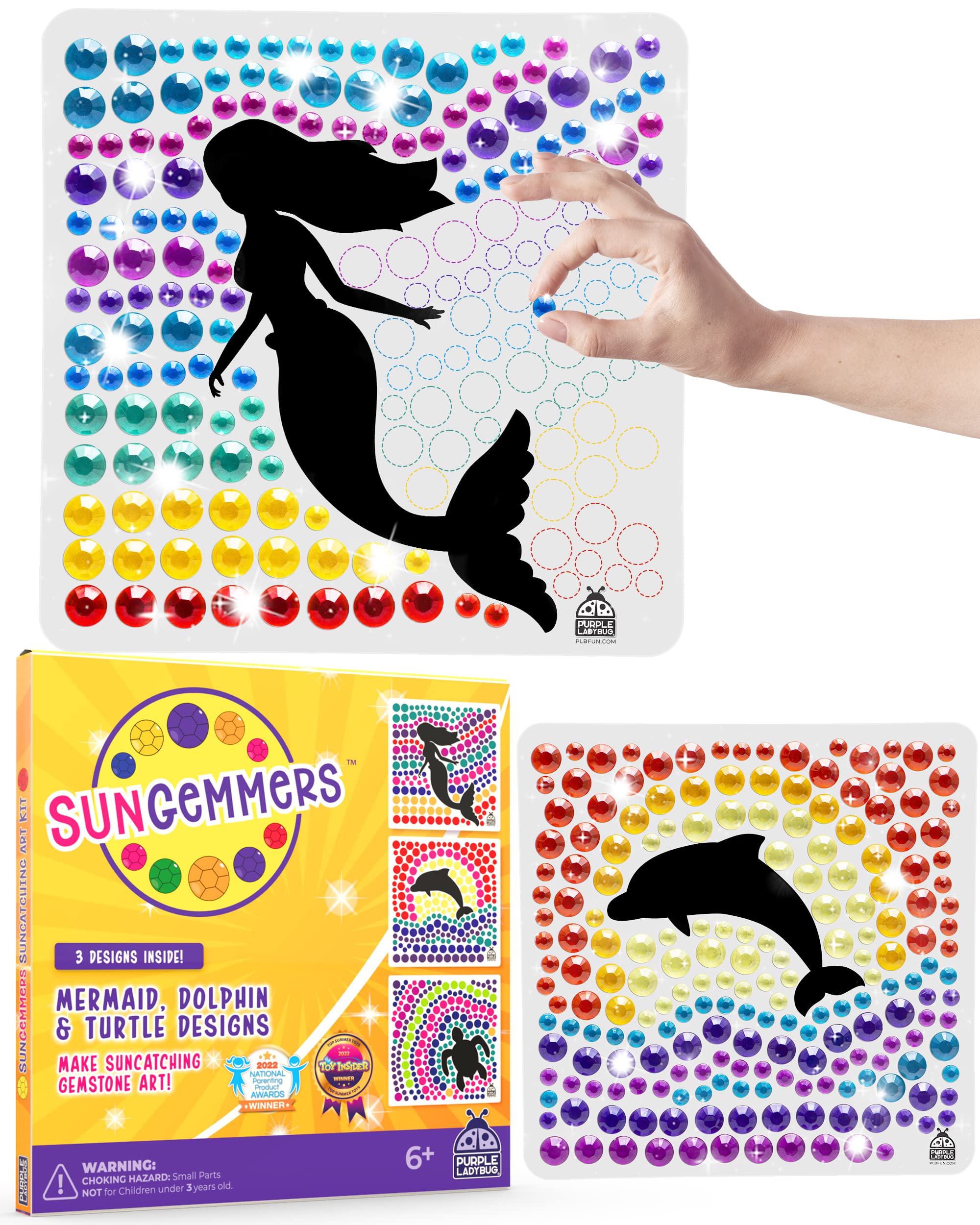 SunGemmers Suncatcher Craft Sets for Girls - Arts and Crafts for Kids Age 5-10, Birthday Gift for 7 Year Old Girl, Stocking Fillers Window Art, Mosaic Kits for Children (Dolphin, Mermaid, & Turtle)