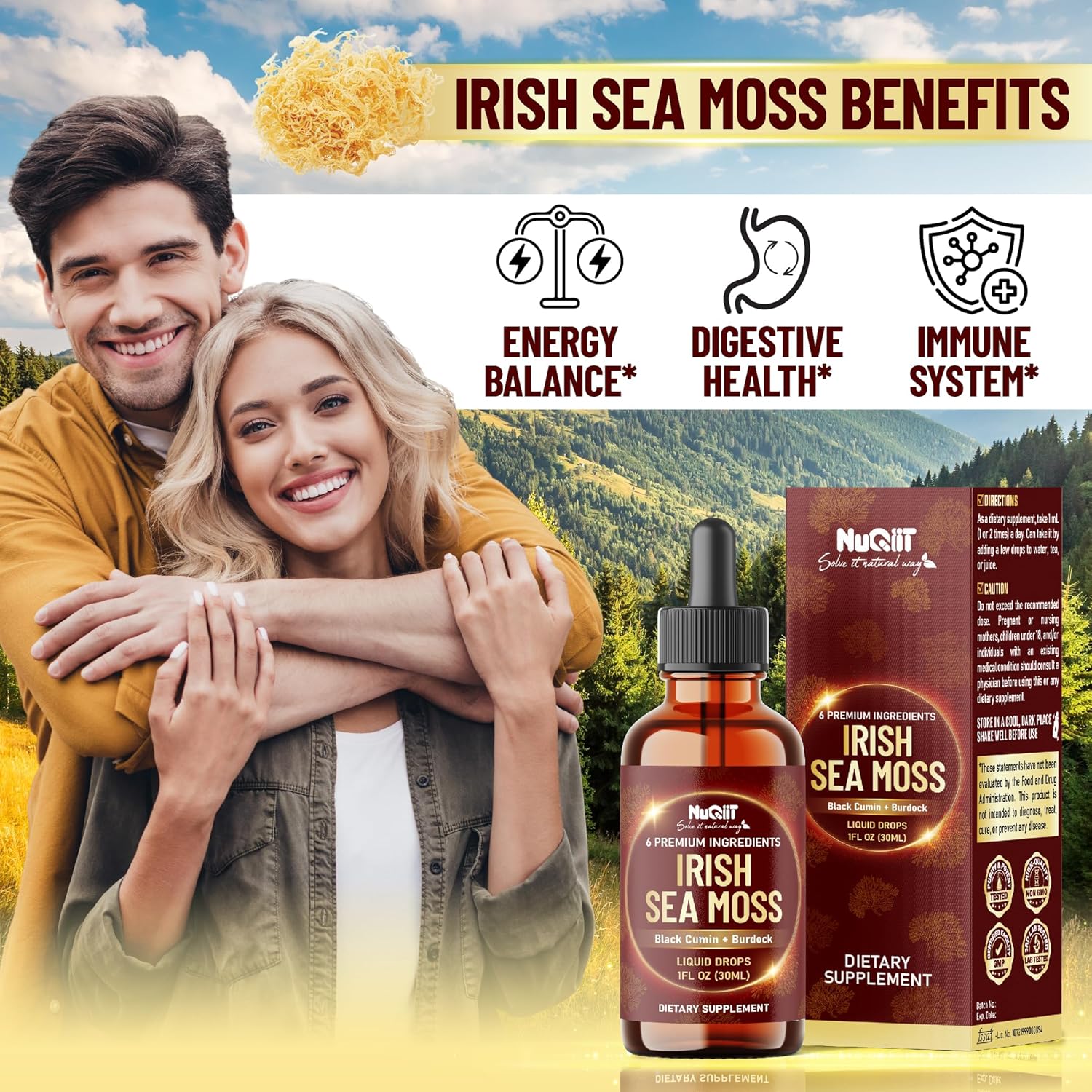 6in1 Sea Moss Drops Supplement | Black Seed Oil Irish Seamoss Ashwagandha Burdock Root & Bladderwrack - Multimineral Liquid Vegan - Energy Skin Immune Support & Hair - 1 FL Oz - 30 Day Supply - Image 4