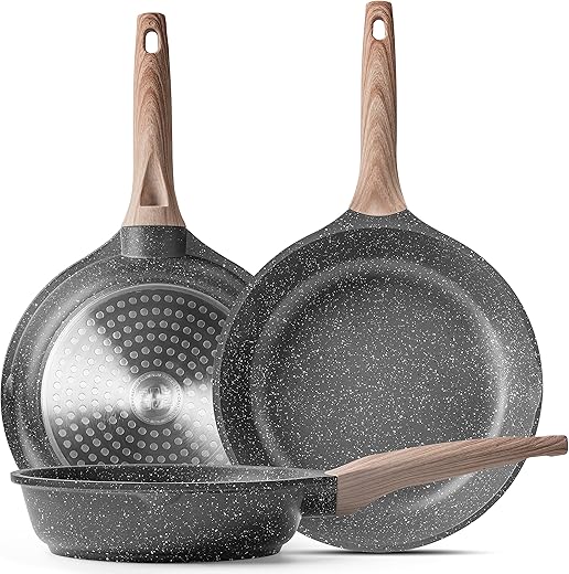 Caannasweis Nonstick Granite Frying Pan Skillet, Non Stick Omelette Fry Pans, Omelet Egg Pan, Stone Cookware Chef’s Pan, Induction Compatible, PFOA…