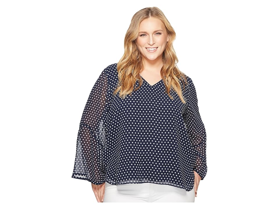 

Calvin Klein Plus Plus Size Chiffon V-Neck with Flare Sleeve (Twilight/Soft White Multi) Women's Long Sleeve Pullover