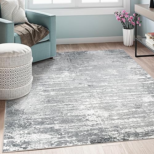 Art&Tuft Washable Rug, Anti-Slip Backing Abstract 9x12 Rug, Stain Resistant Rugs for Living Room, Foldable Machine Washable Area Rug (TPR54-Grey, 9'x12')
