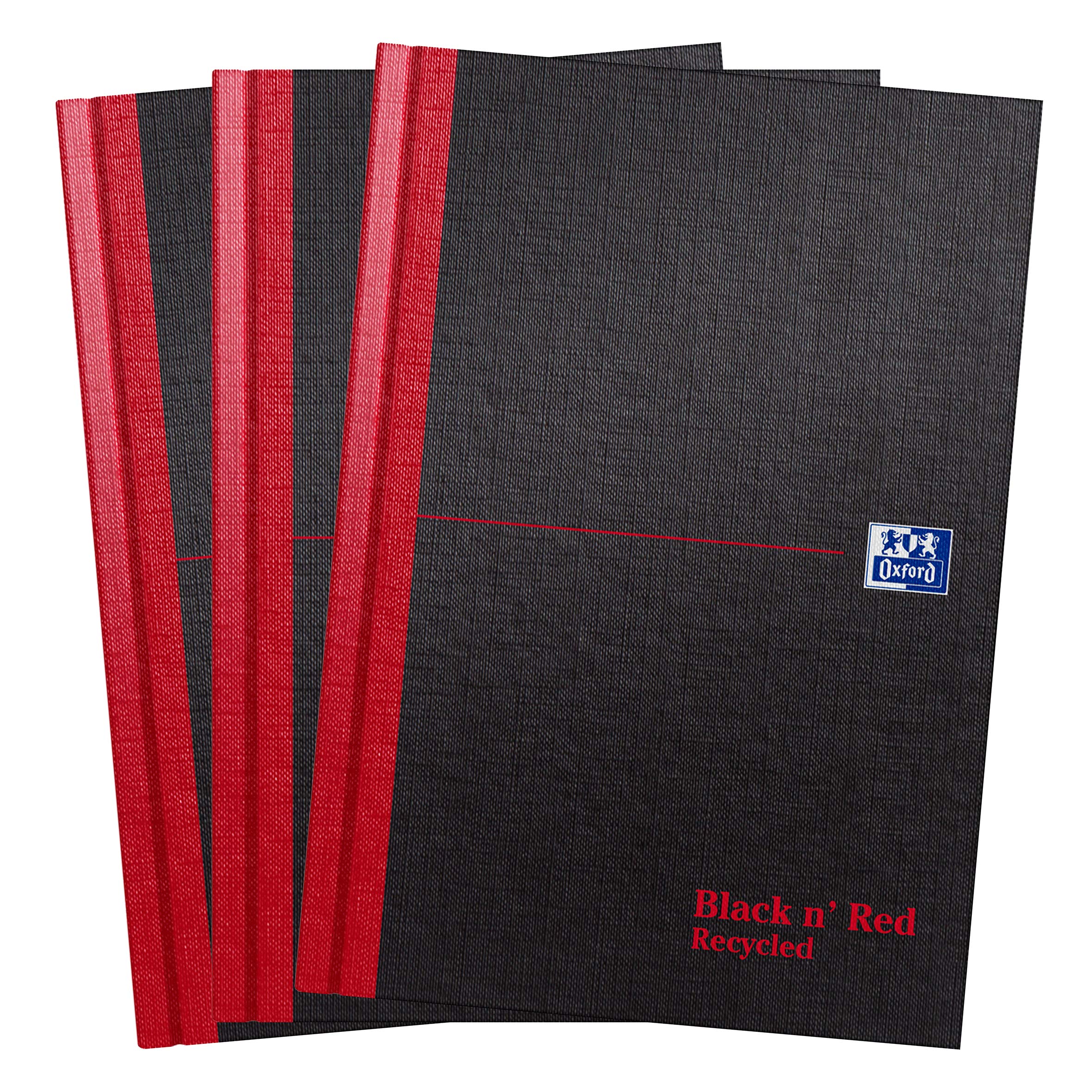 Oxford Black n' Red A5 Notebook Hardcover, Recycled, Casebound, Lined (Pack 3)