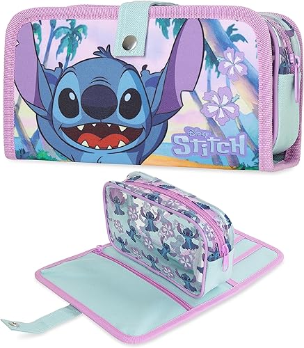 Disney Bolsa de maquillaje Stitch - Bolsa de cosméticos de viaje para mujeres, adolescentes, niñas, organizador de brochas de maquillaje, bolsa de
