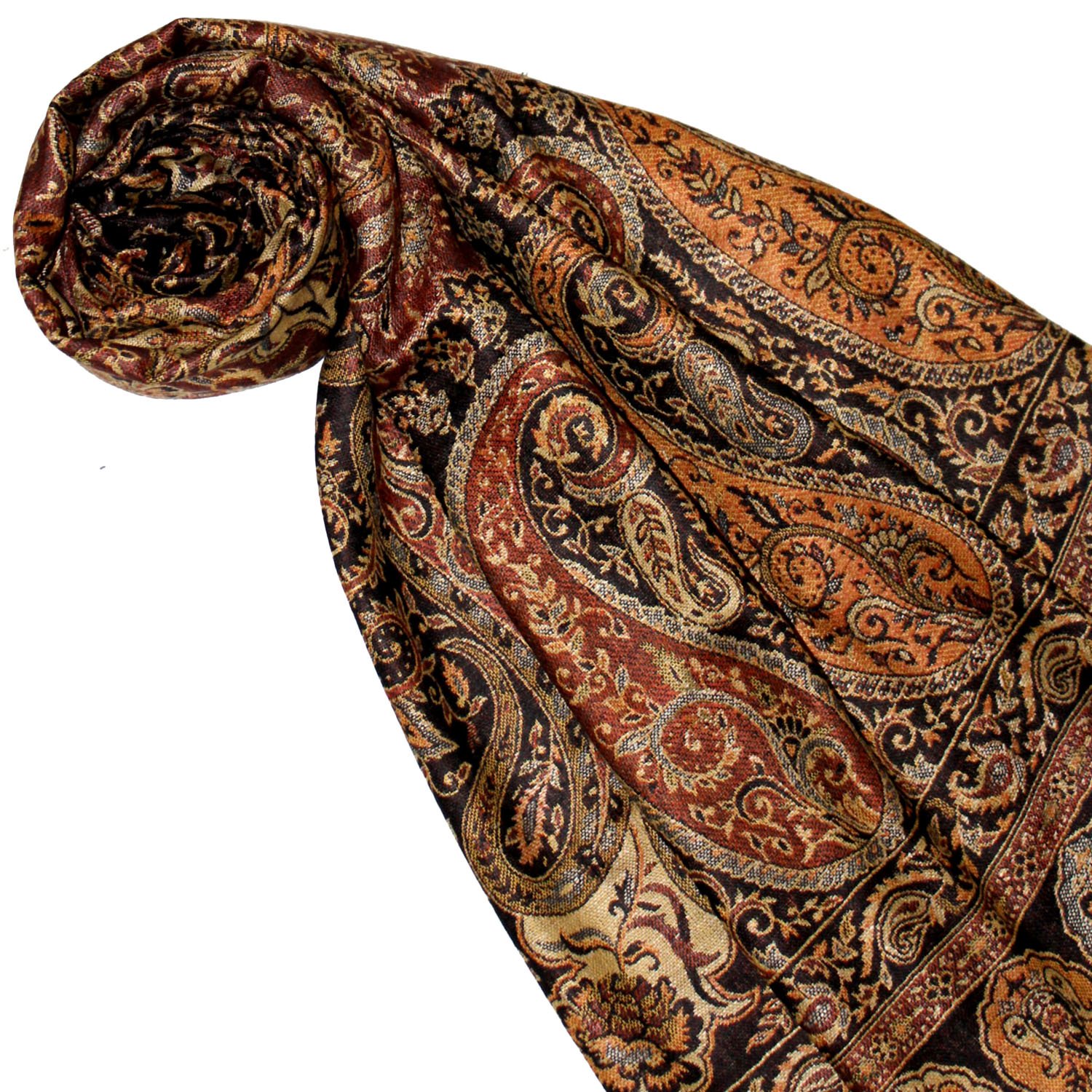 Lorenzo Cana Marken Damenpashmina Schal Schaltuch Stola Umschlagtuch Naturfaser opulentes Muster in harmonischen braun Farben mit Fransen 70 cm x 200 cm - 78166