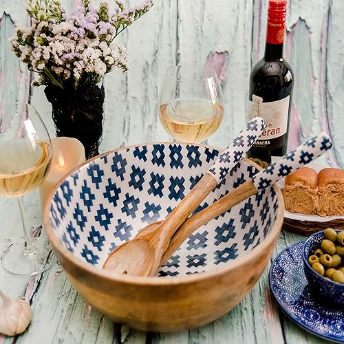 Miniatura 5 de Folkulture Ensaladera o cuencos de madera con pinzas para servir, grande para frutas, cereales o pasta, juego de cuencos grandes para mezclar, 12