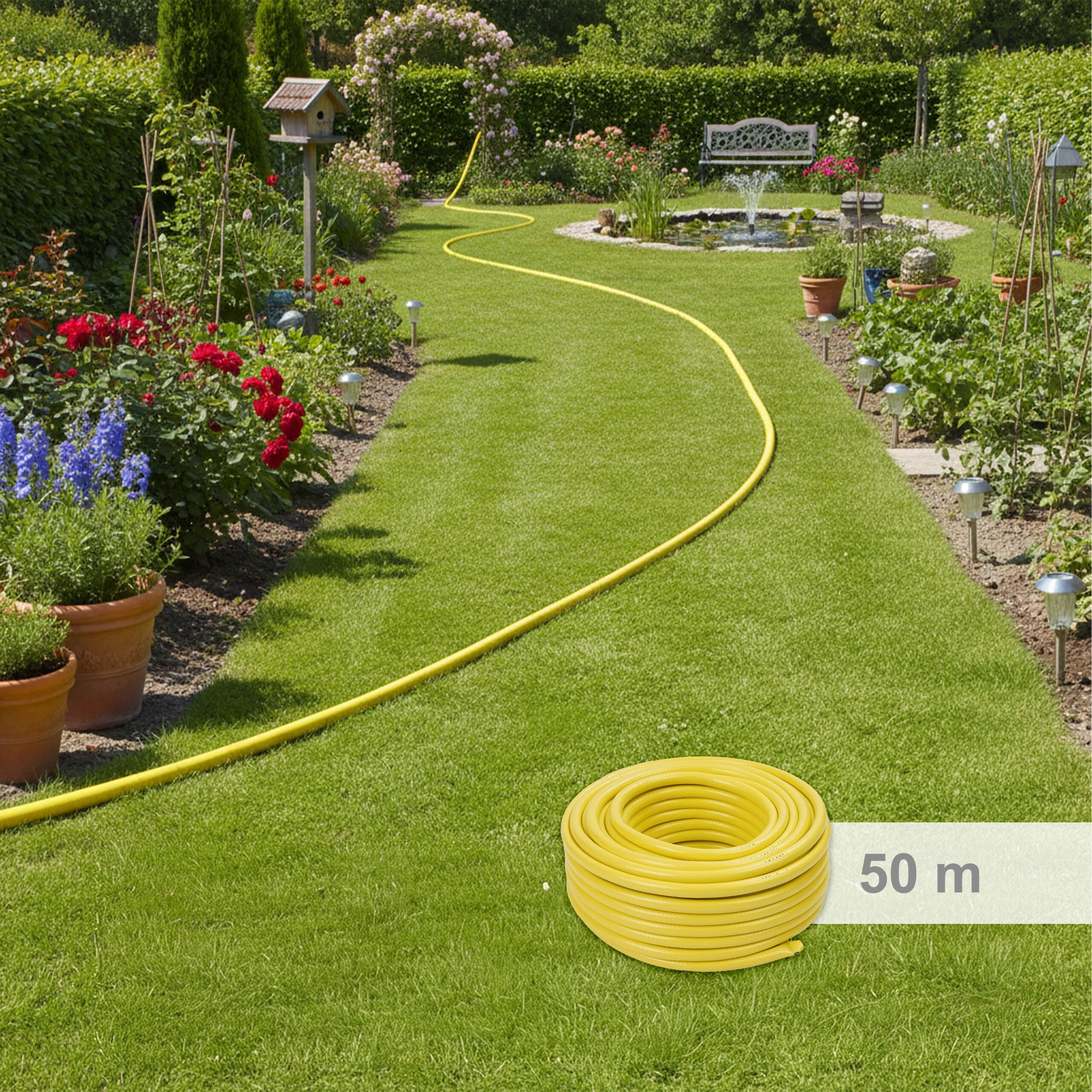 Relaxdays Gartenschlauch, versch. Längen, universeller Wasserschlauch 1/2", UV- & wetterfest, Schlauch Garten, PP, gelb