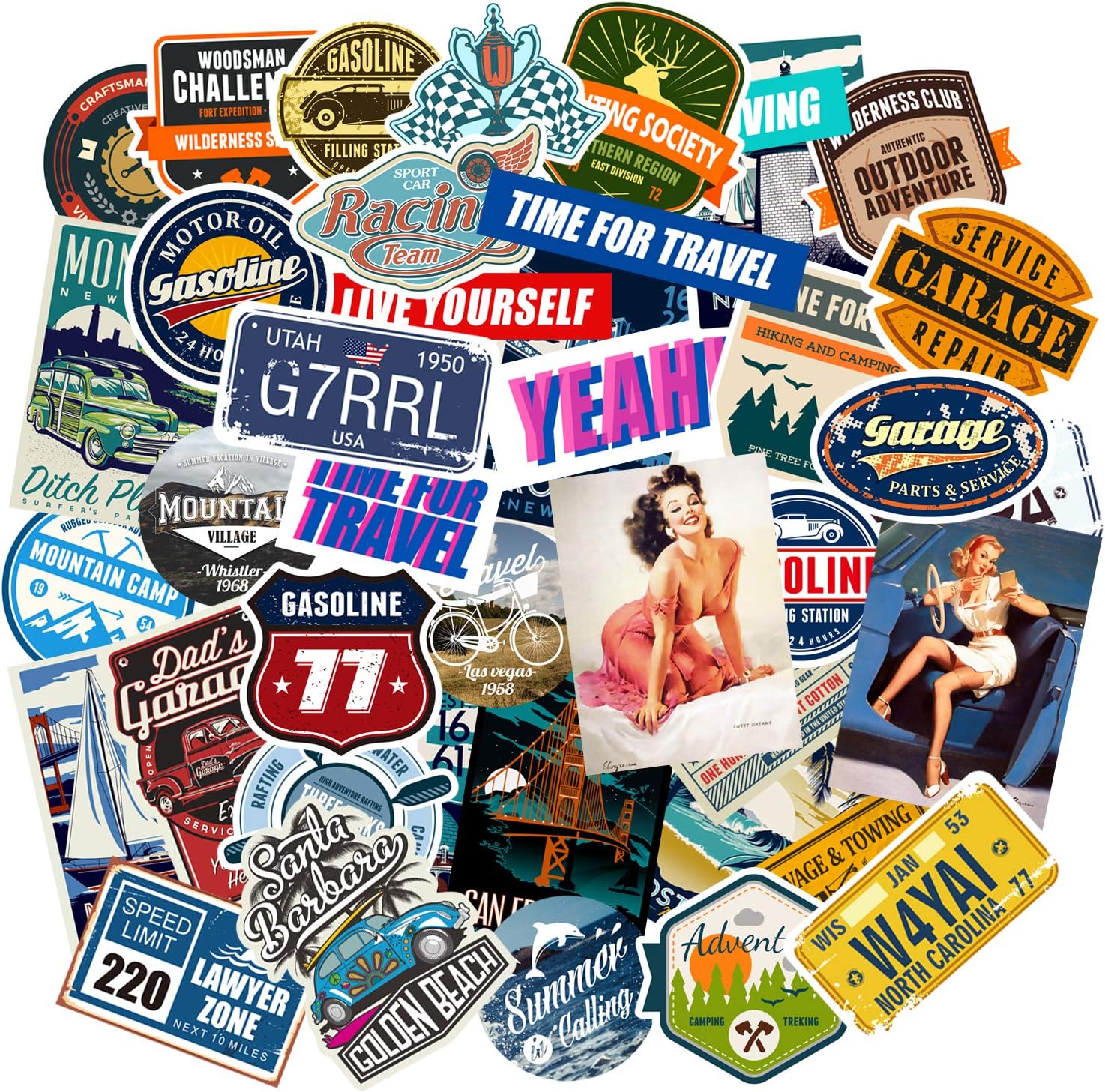 Collection D'autocollants De Sacs Et Valises De Dessin Animé Rétro