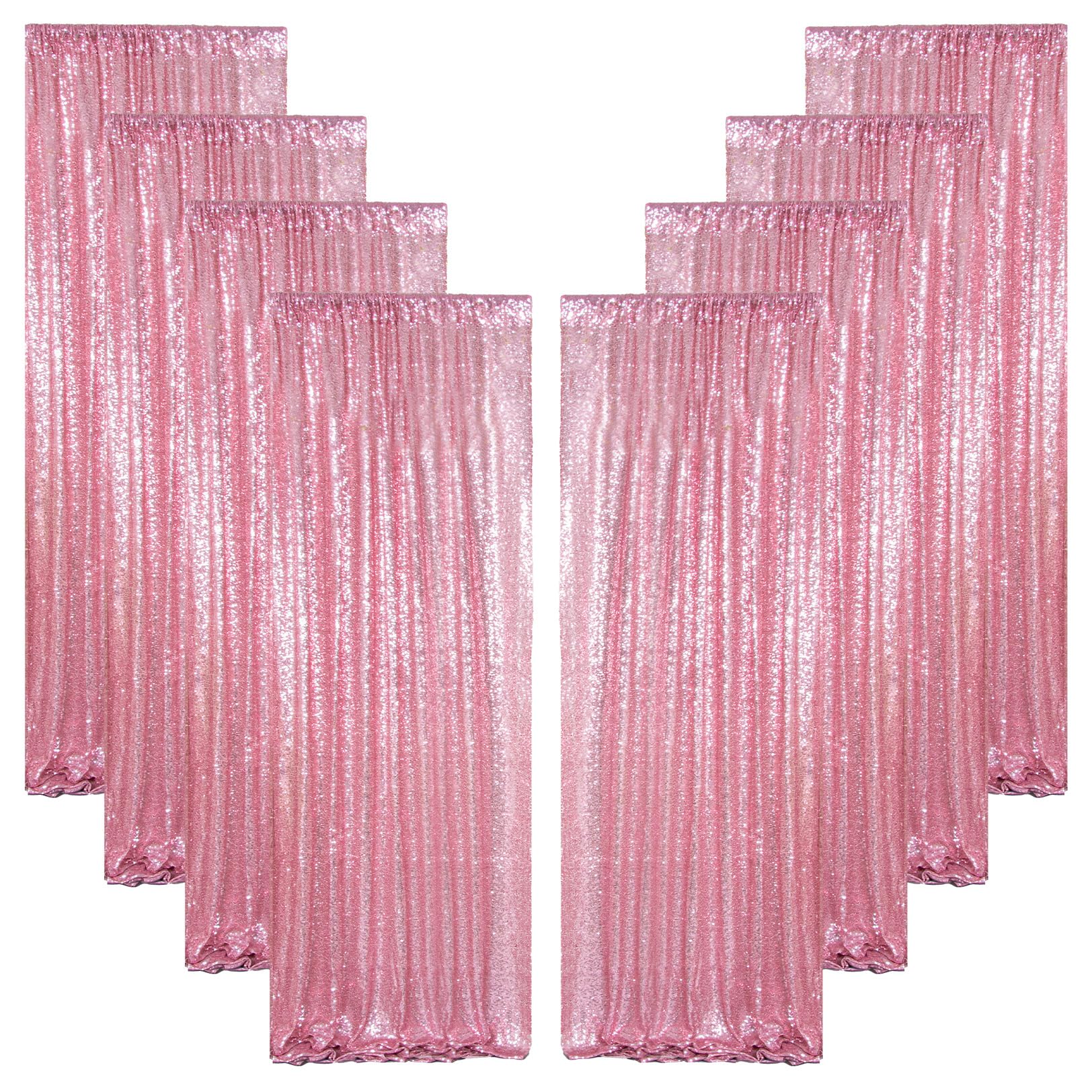 ShinyBeauty Rose Pink Backdrop 2FTx8FT Sequin Backdrop 8 Panels Photo Backdrop Pink Backdrop Curtains Shimmer Backdrop Background Sparkly Backdrop 16Ftx8FT Studio Backdrop