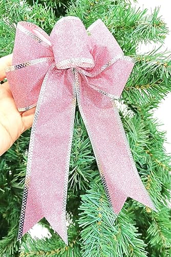 Miniatura 5 de 12 piezas de lujo de 8 pulgadas con purpurina rosa artificial, lazo de Navidad para árbol de Navidad, coronas, decoración de caja de regalo, adorno