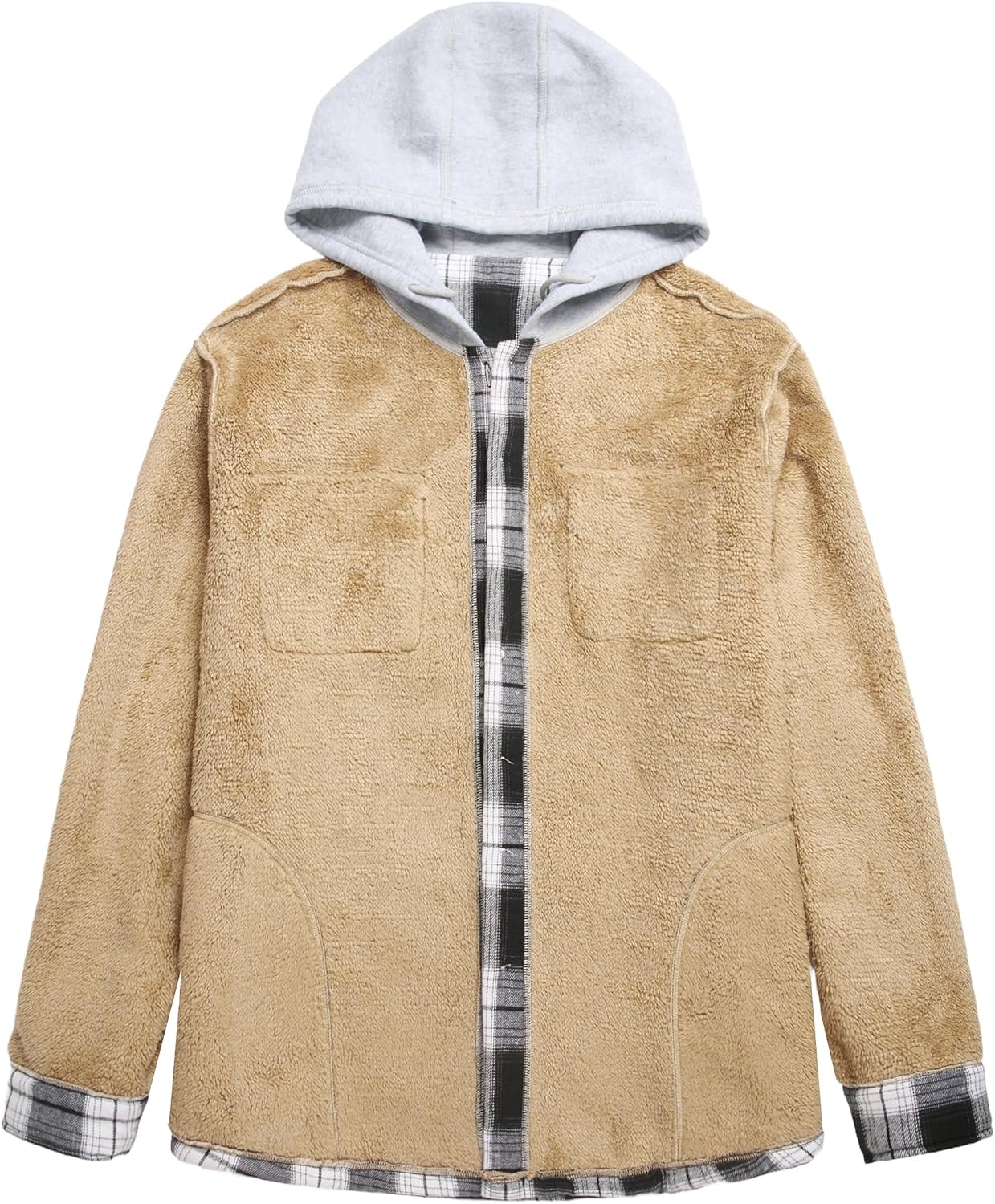 Flannel Jackets for Men Hooded Plaid Fleece-Lined Winter Shirt Jacket Windproof Thick Warm Coat,S-XXL - Image 5