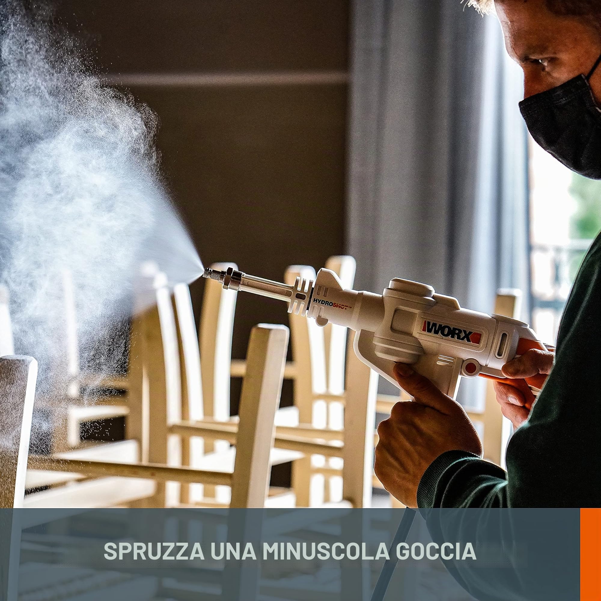 WORX - Spruzzatore di disinfezione Hydroshot senza fili 20 V - Ideale per disinfettare le superfici - Viene fornito con batteria, caricabatterie, lancia lunga, lancia corta, serbatoio 5L - WP651E